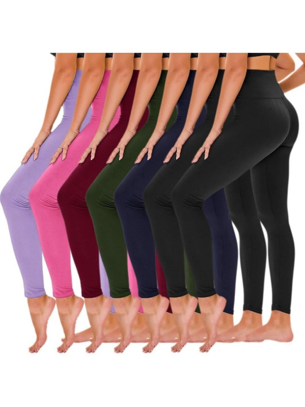 High Waisted Yoga Leggings for Women - 7 Pack with Pockets, Full Length & Capri